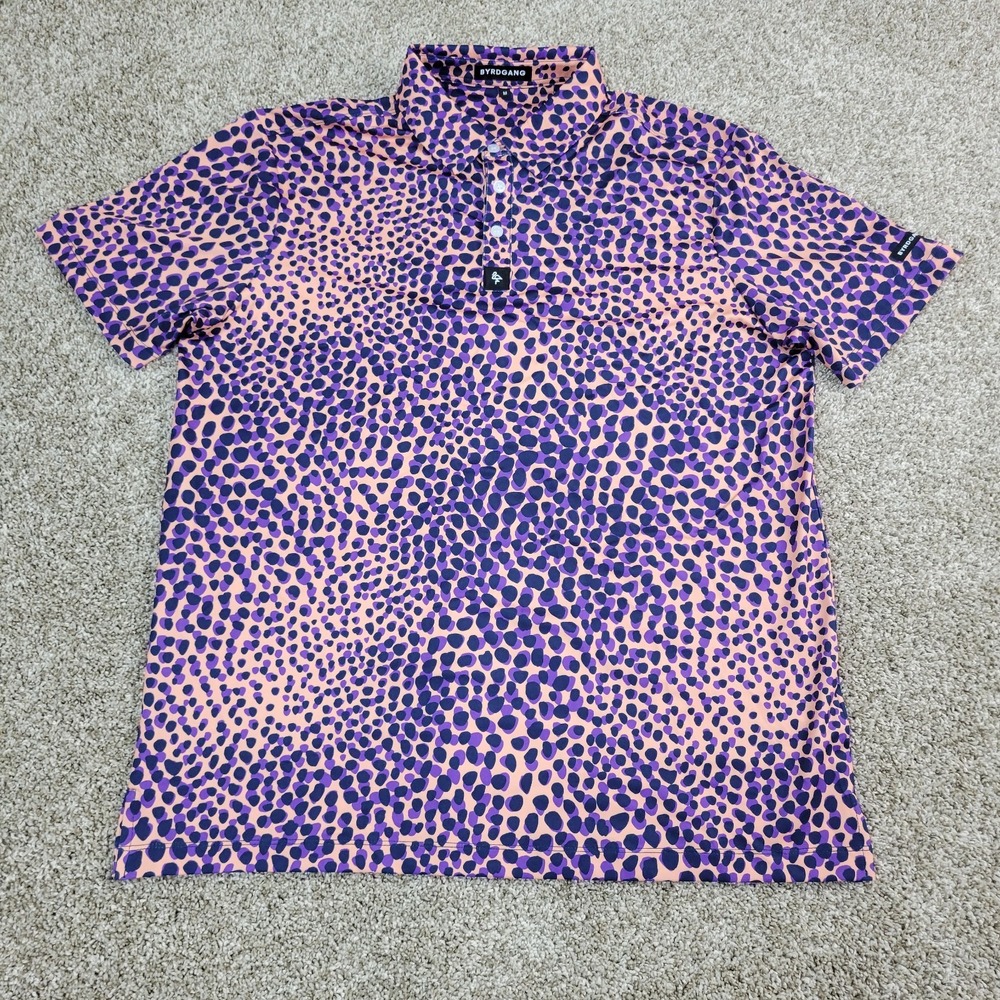 Byrdgang Mens Medium Multicolor Animal Print Performance Stretch Golf‎ Polo SS - Picture 2 of 6